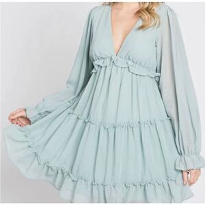 She + Sky Women's Chiffon Ruffle Tiered Maternity Dress Mint Green Size Large
